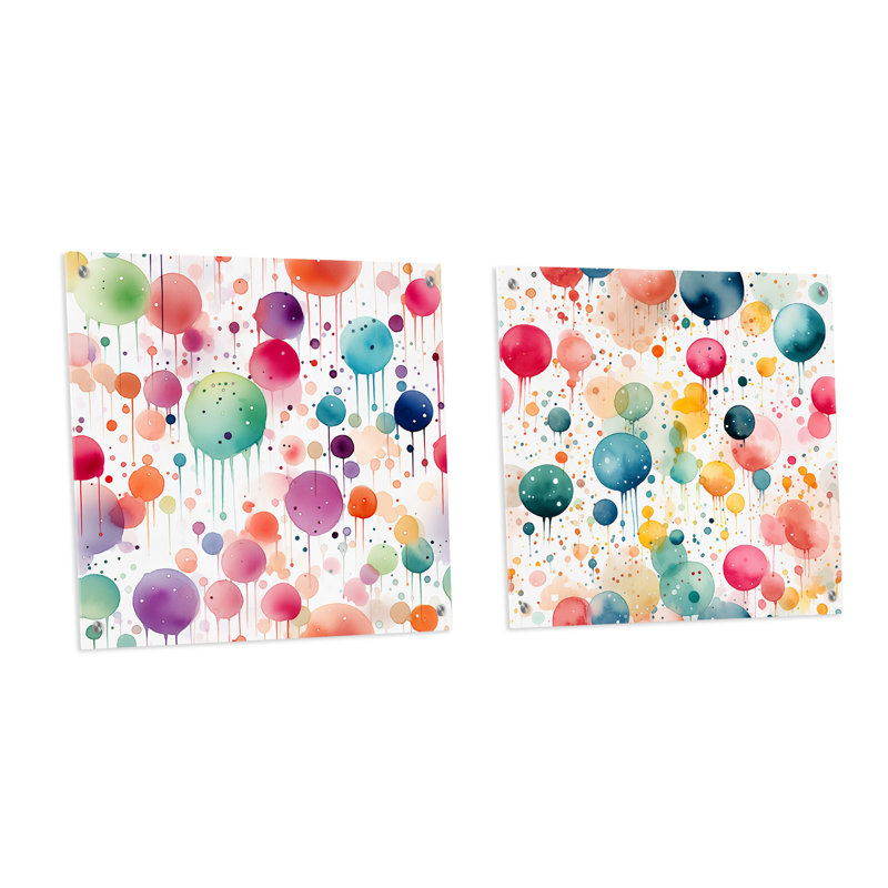 «Watercolor Delight» à motif de pois I - ensemble de 2 peintures murales abstraites en acrylique, H 36 po x l 73 po