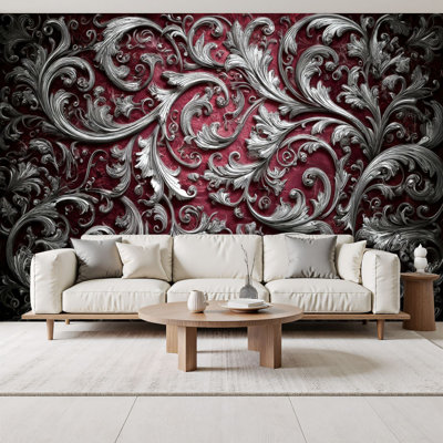 Papier peint adhésif rétro à motif damas rétro en filigrane argenté à motif baroque de 69 po x l 96 po amovible en PVC pour chambre à coucher, bureau à domicile
