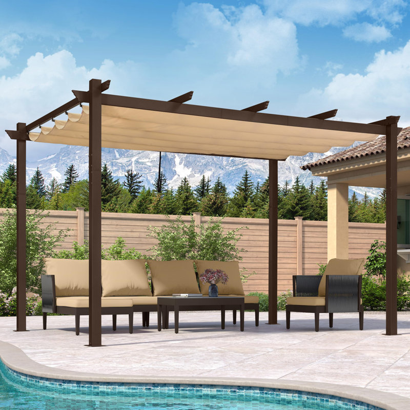 Purple Leaf Aluminium Pergola With Canopy, Khaki, 96"H x 158" W x 118" D