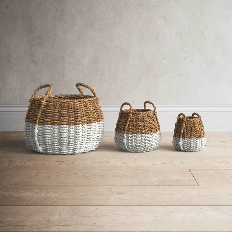 Gusman Handmade Coastal Seagrass Basket With Handles - Set of 3