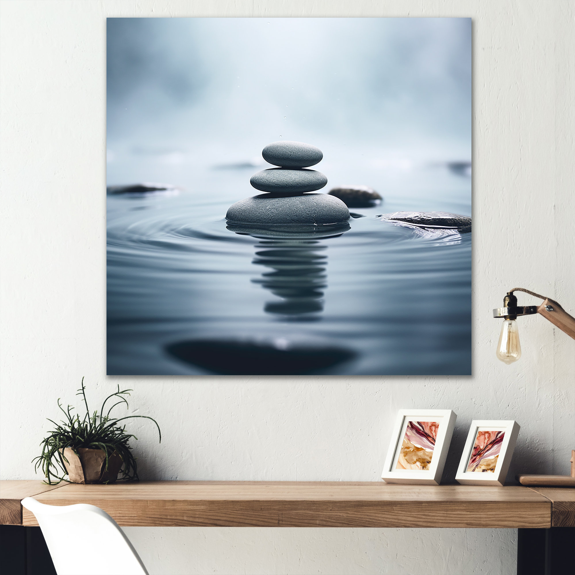 Ebern Designs Blue Zen Serenity Of Spiritual Stones In Water I ...