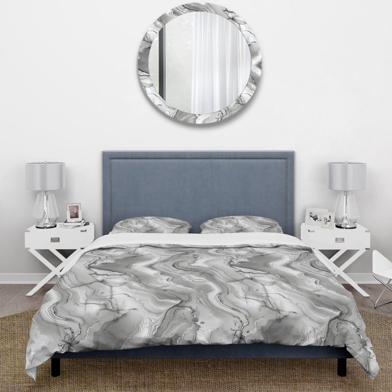 Ensemble de housse de couette Traditional Gray Marble VII, Housse de couette simple et deux taies décorative