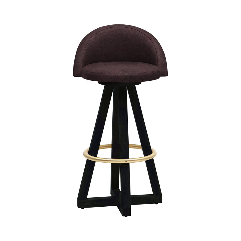 X3 Swivel 38" Bar Stool, Black Brass Oak, Burgundy