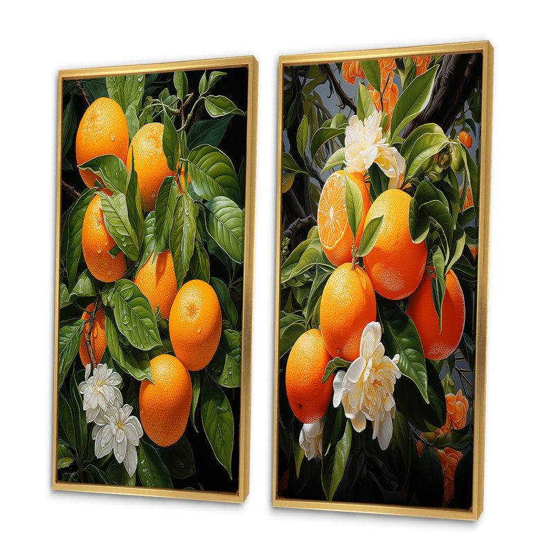 «Tangerine Tango Bouquet», 2 pièces sur toile, Encadrement doré, H 24 po x l 20 po