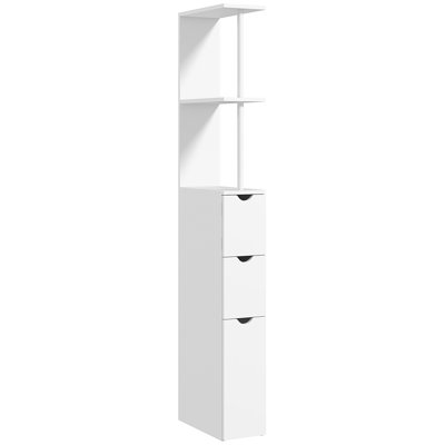 Armoire de salle de bain étroite avec tiroir, tablettes ouvertes