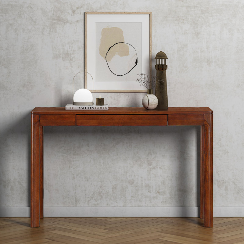 NTC Flow Modern Wooden Rectangle Console Table with Hidden Drawer – Waterproof & Heat Resistant, Dark Walnut