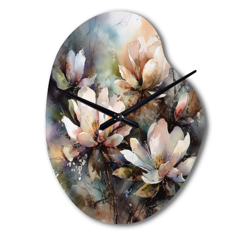 Rose Magnolia Symphony II - Magnolias, horloge murale asymétrique, Petit