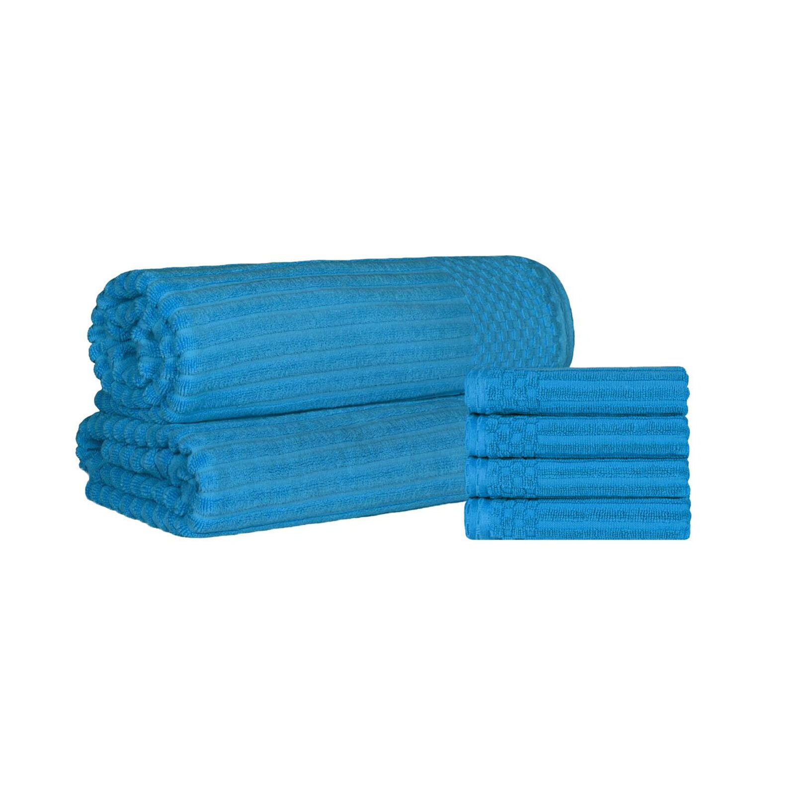 Keshayla Ribbed Cotton Absorbent Heavy 4pc Hand Towel and 2pc Bath Sheet Set, Sky Blue