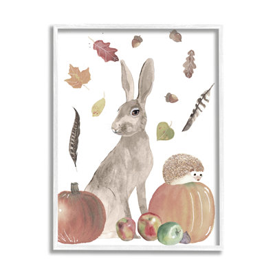 " Autumn Season Rabbit and Hedgehog Pumpkin Foliage " Watercolor Painting