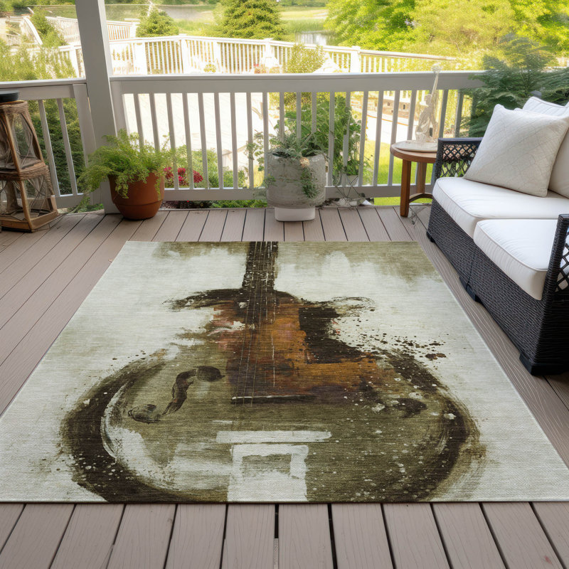 Tapis intérieur / extérieur brun lavable à la machine Xhevrie, Rectangle 10 pi x 14 pi