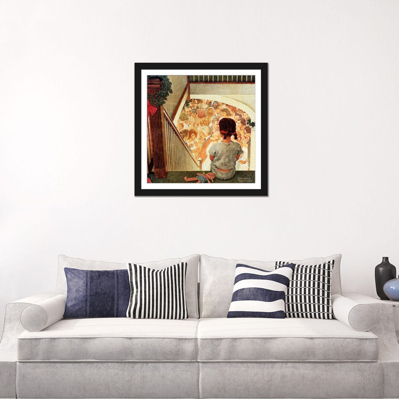 «Little Girl Look Downstairs at Christmas Part» par Norman Rockwell, reproduction d'art sur toile, H 24 po x l 24 po x P 1 po