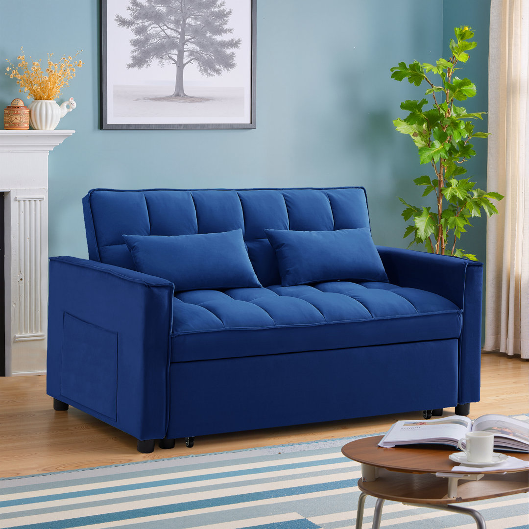 3 in 1 Convertible Sleeper Sofa Bed, Velvet Futon Couches, Chaise Lounge for Living Room with Side Pocket Corrigan Studio® 