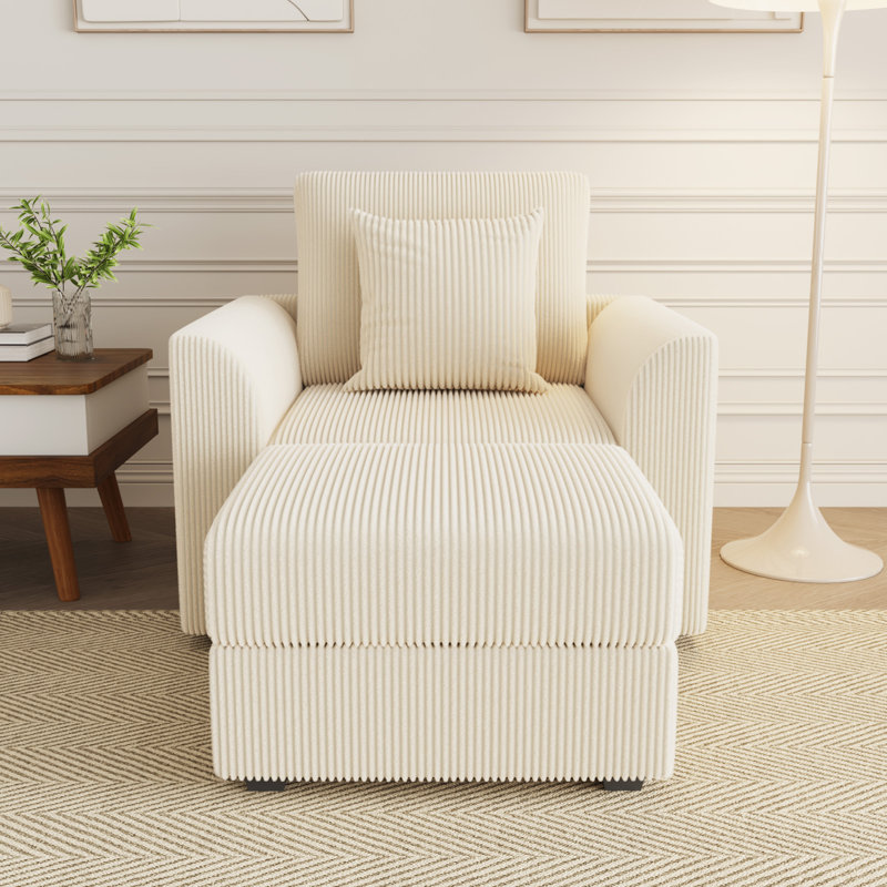 Upholstered Corduroy Accent Armchair with Ottoman, Deep Seat Single Sofa Chair with Accent Pillow