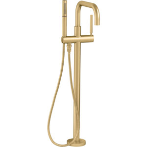 black purist floor-mount bath filler trim with handshower