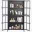 Premium Black Metal Storage Cabinet with Tempered Glass Doors, Adjustable Shelves
