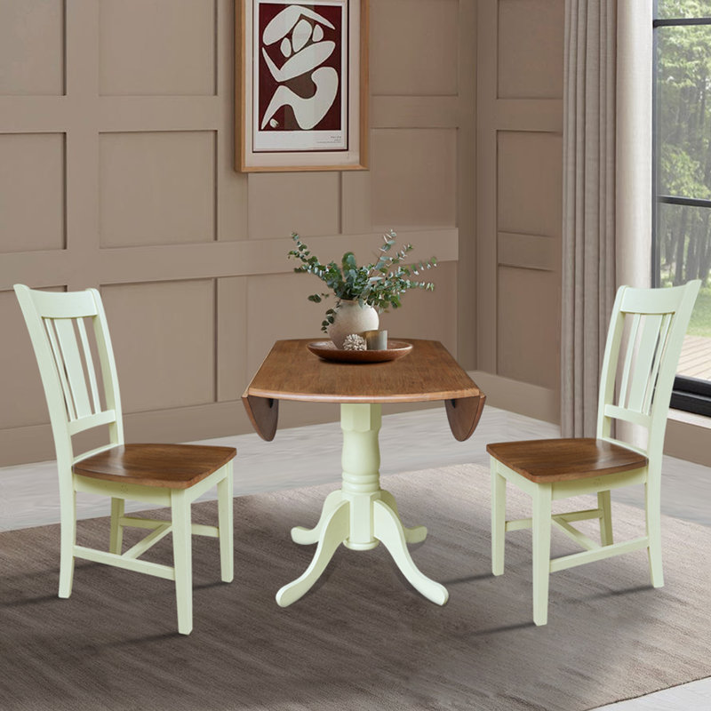 Drabeck 3 - Piece Drop Leaf Solid Wood Dining Set, Hickory/Shell
