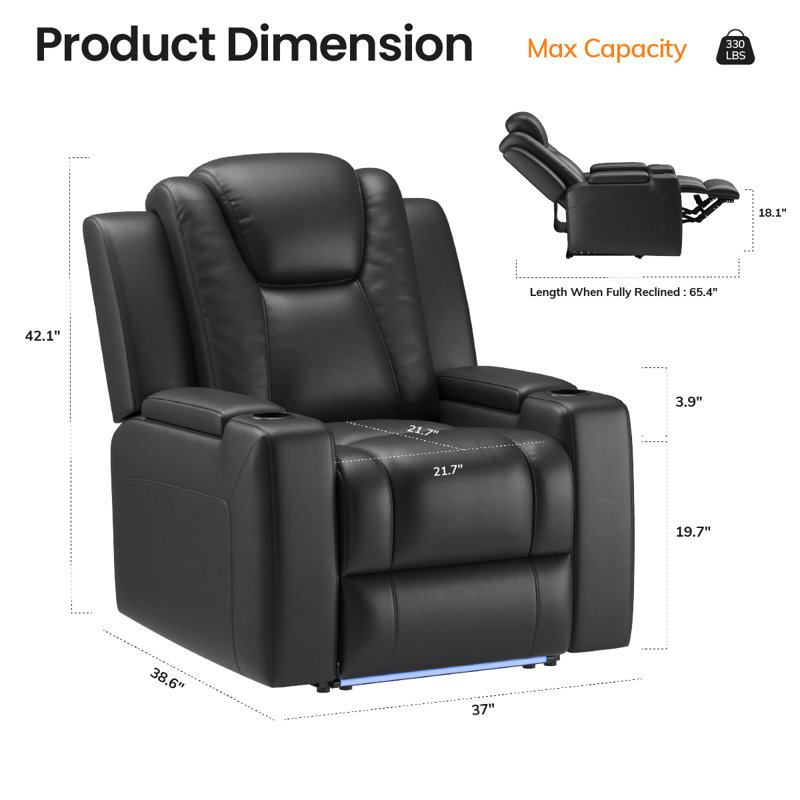 Fauteuil inclinable électrique rétro en cuir écologique, Noir