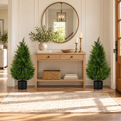 2-Pack 3FT UV-Resistant Artificial Cedar Topiary Trees
