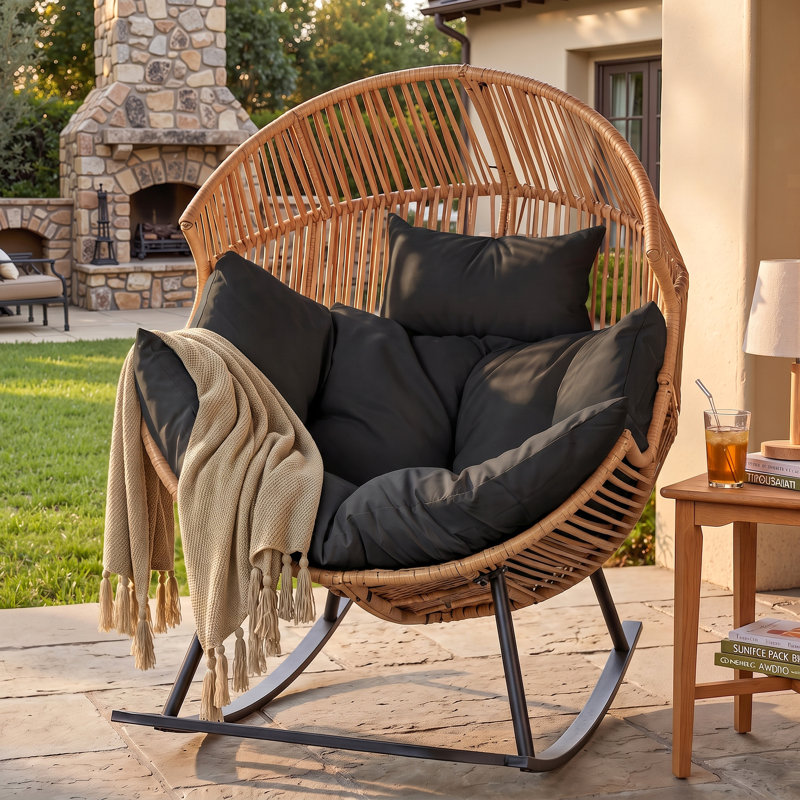 Fauteuil à bascule berçant avec coussin, Gris foncé, Naturel