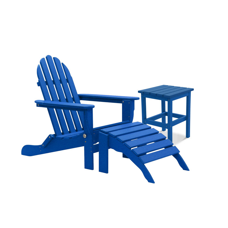 Leighton Foldable Outdoor Adirondack Set, Royal Blue