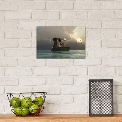 Elephant And Dog Are Floating In A Boat by Mike Kiev - Wrapped Canvas Print