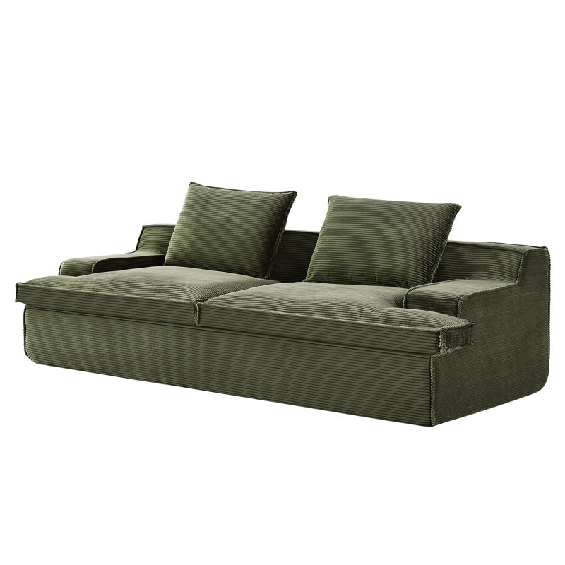 Canapé de 90 po de large - 4 places, mousse complète, velours côtelé doux, ergonomique, sans assemblage, ergonomique, Vert