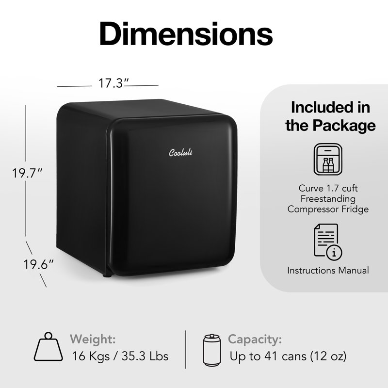 Cooluli Curve 1.7 Cuft Freestanding Compressor Fridge, Black