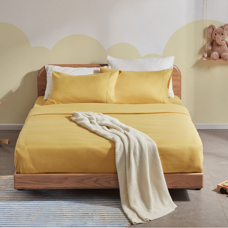 Ensemble de draps pour enfants, Ensemble de draps pour grand lit + un drap-housse , Jaune gingembre
