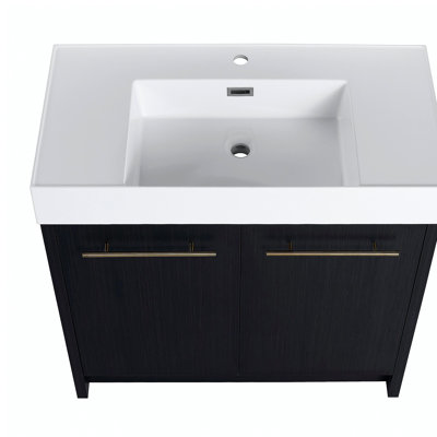 Lavabo autoportant avec bol en résine et porte à fermeture en douceur