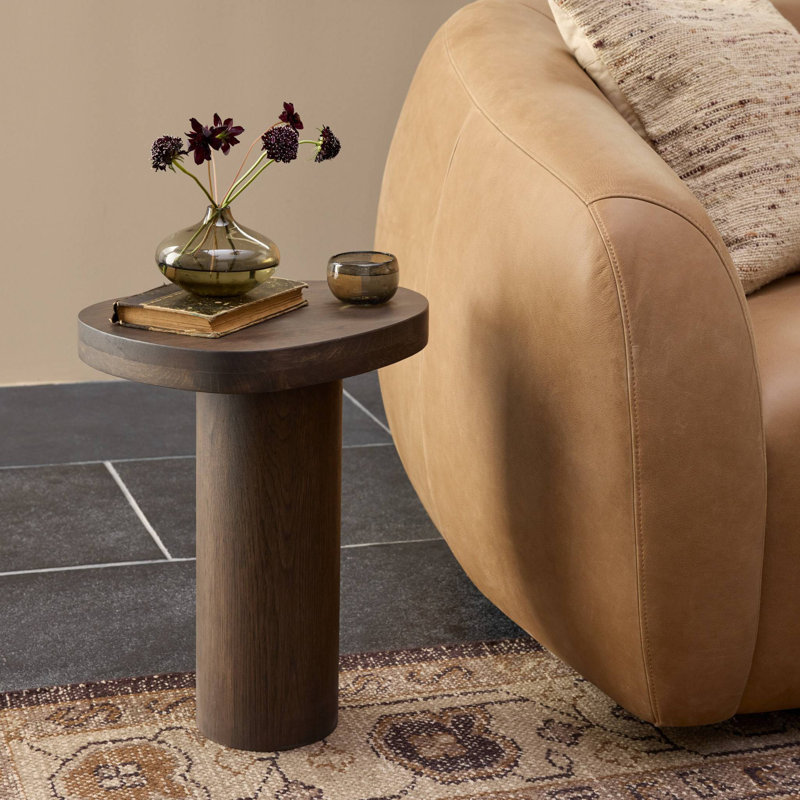Zion End Table-Merlot Marble, Grey Tobacco Oak, Solid Wood