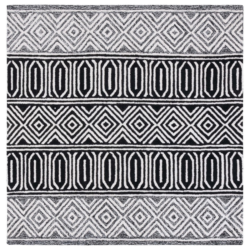 Tapis noir à motif géométrique touffeté à la main Capri Capri, Carré 6 pi