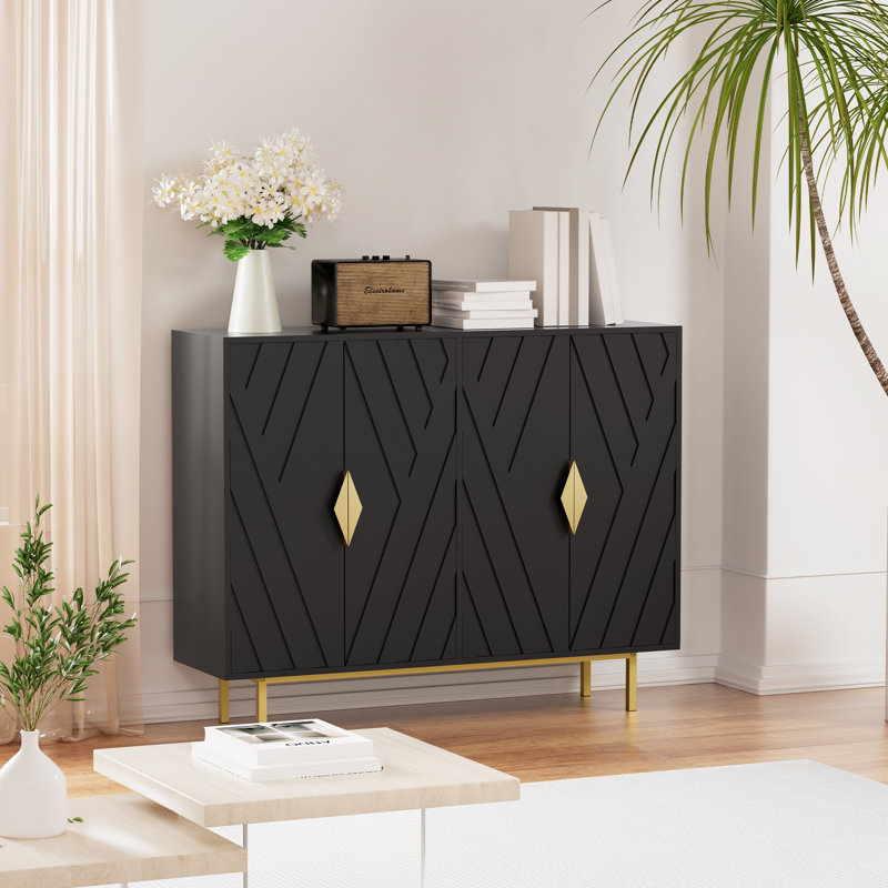 Black MDF Accent Cabinet with Gold Handles and Adjustable Shelving