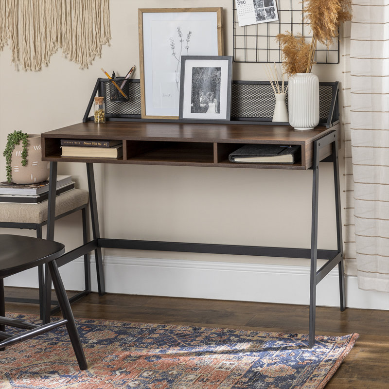 Arcadia Metal Base Writing Desk, Dark Walnut
