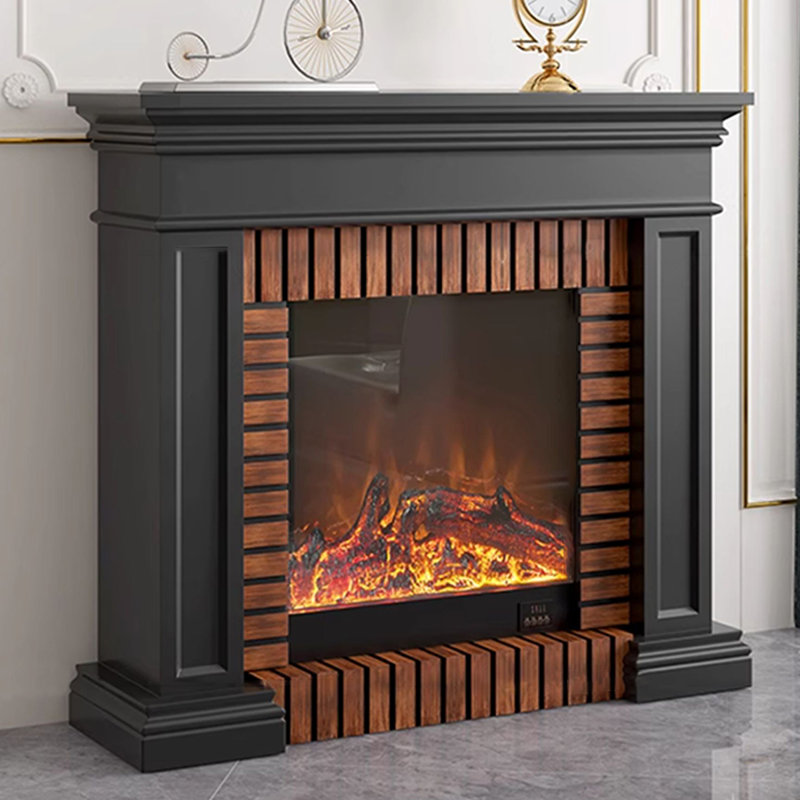 Foyer électrique en bois massif gris Drak, Gris foncé