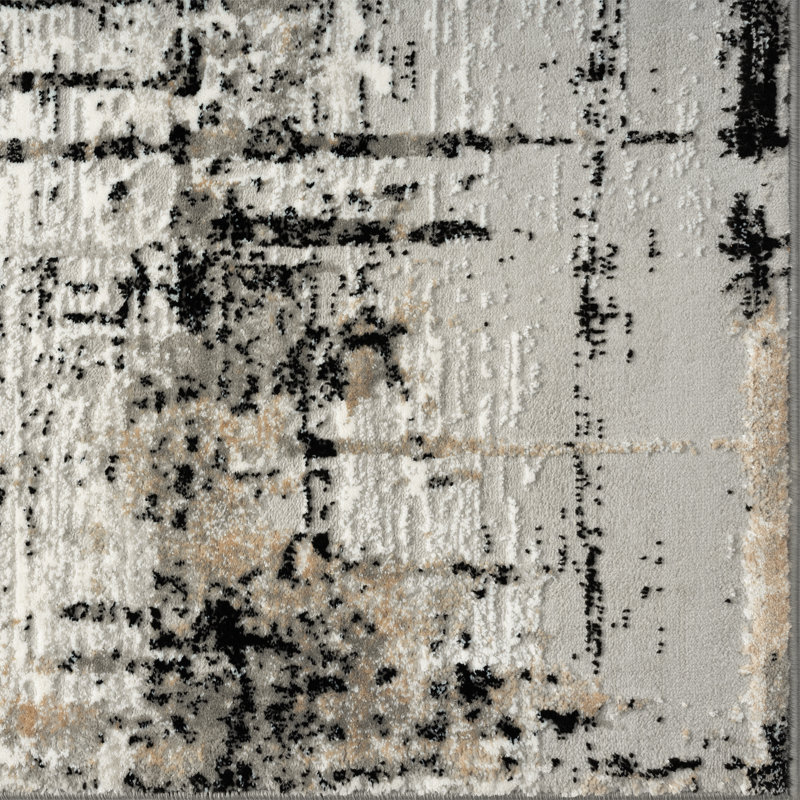 Tapis noir / blanc à motif abstrait Kailianna, Rectangle 5 pi x 7 pi