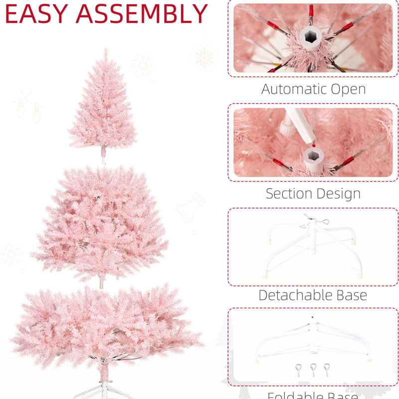 Arbre de Noël 6 pi de hauteur avec 1000 pointes de branches et 250 pointes d'ornement séduisant blanc chaud rose de 6 pieds, plante attrayante