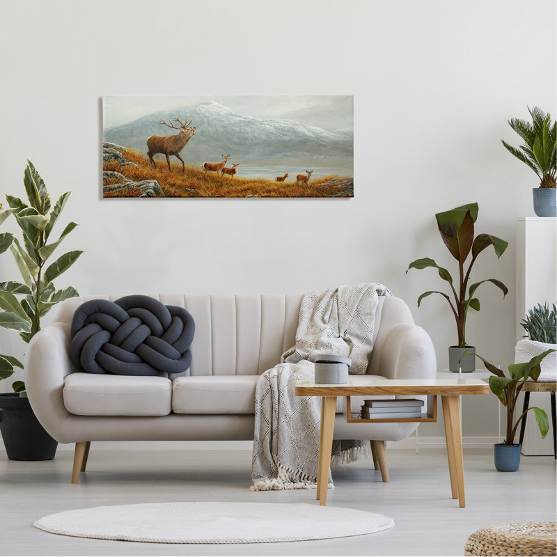 «Deer Herd Mountain Landscape», peinture sur toile, H 20 po x l 48 po x P 1,5 po