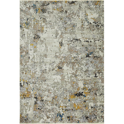 Tapis abstrait rectangulaire en polyester crocheté à la main 8 pi x 10 pi gris / jaune Rectangle