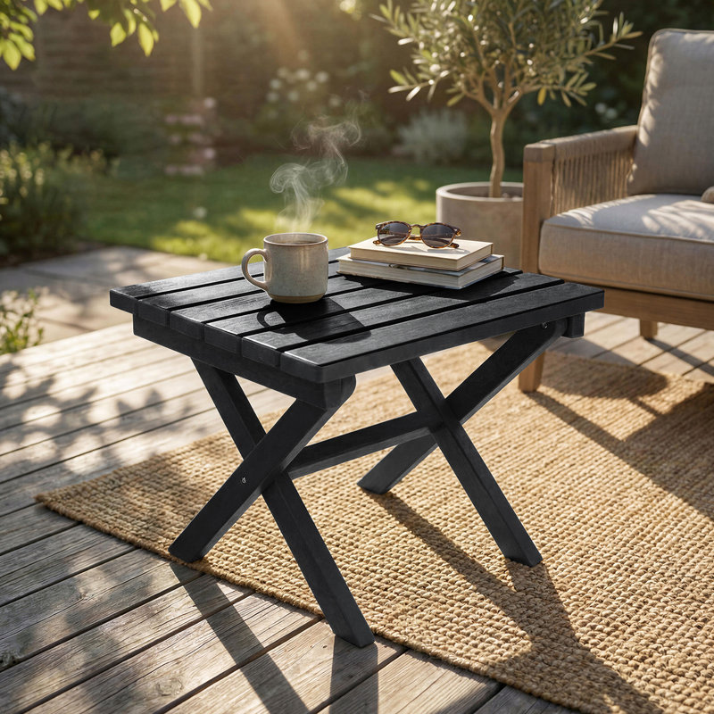 Outdoor All Weather Adirondack Patio HDPE Foldable Side Table, Black