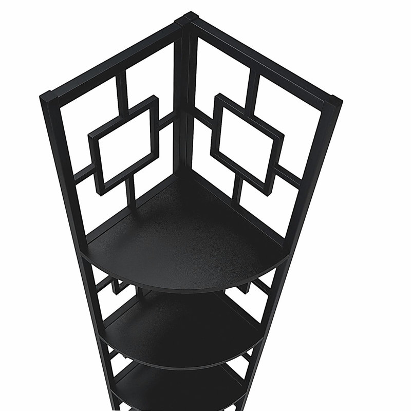 Bookshelf, Bookcase, Etagere, Corner, 4 Tier, 62"H, Office, Bedroom, Metal, Laminate, Black