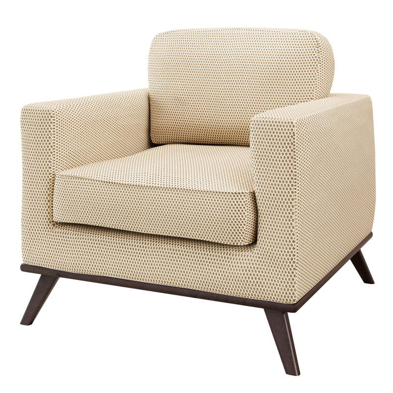 Fauteuil d'appoint Khadeshia de style moderne du milieu du siècle, en maille, avec pieds robustes en bois de bouleau. Parfait pour la lecture, la chambre ou le bureau.