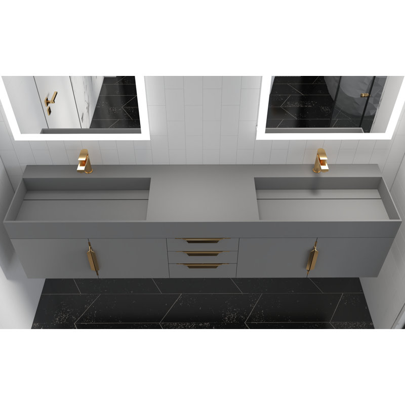 84" Amazon Double Bathroom Vanity with Top, Gray, Gray, Gold