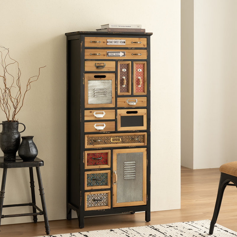 Tall Vintage Apothecary Cabinet Rustic Multi Drawer Storage for Entryway Bedroom or Living Room