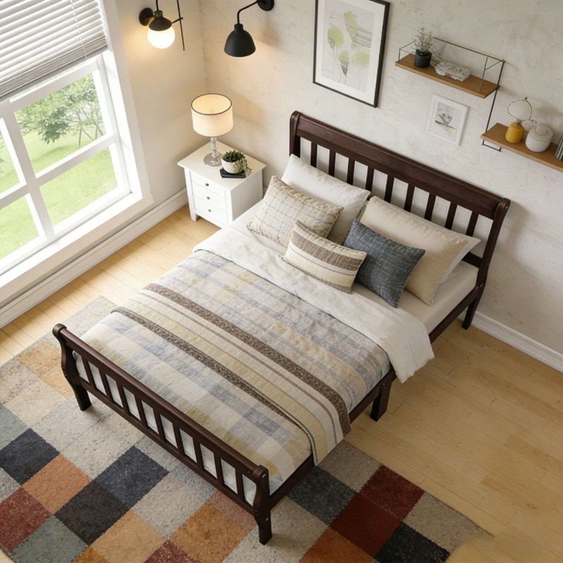 Wood Platform Bed Twin Bed Frame, Espresso