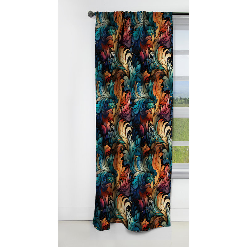 Rideau à motif floral motif cachemire contemporain Contemporary - 1 panneau, L 52 po x L 84 po
