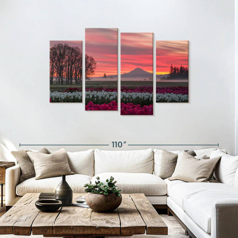 Coucher de soleil sur un champ de tulipes Alvord, H 48 po x l 75 po