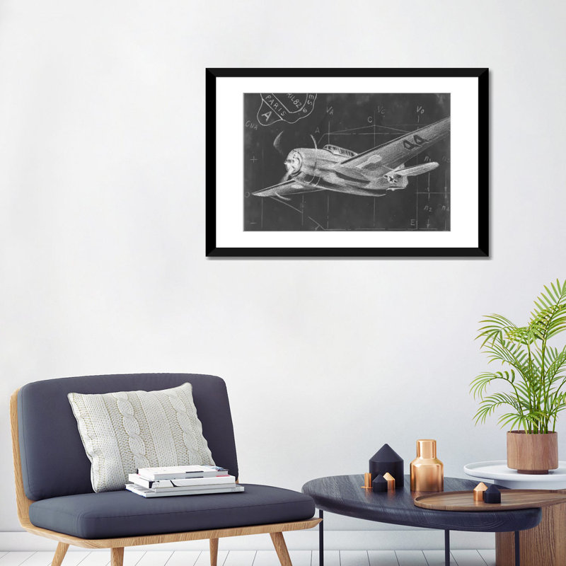 «Flight Schématique II», impression sur toile, Papier avec cadre noir, Blanc, H 24 po x l 32 po x P 1 po