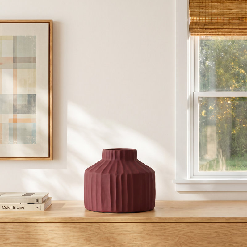 Aviva Handmade Ceramic Table Vase, Red, 5.4" H x 6.6" W x 6.6" D