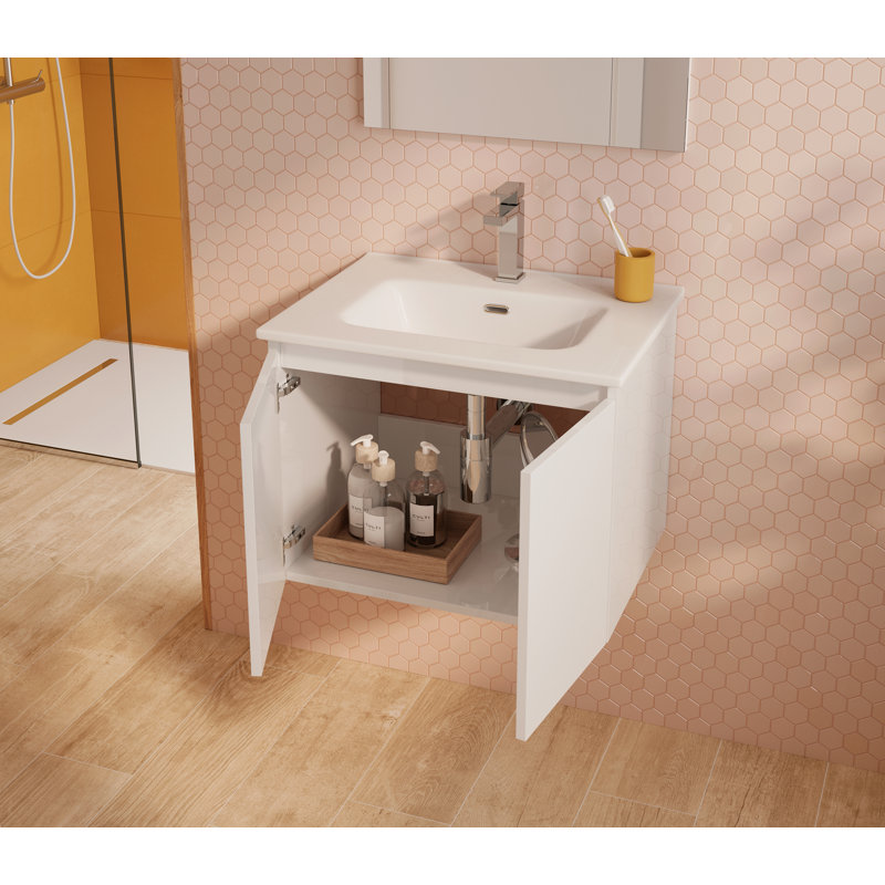 Jasso 24'' Single Bathroom Vanity with Ceramic Top, White