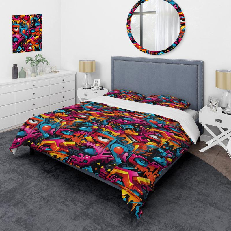 Ensemble de housse de couette Popart Neon Graffiti Fusion V, Housse de couette pour très grand lit et 2 très